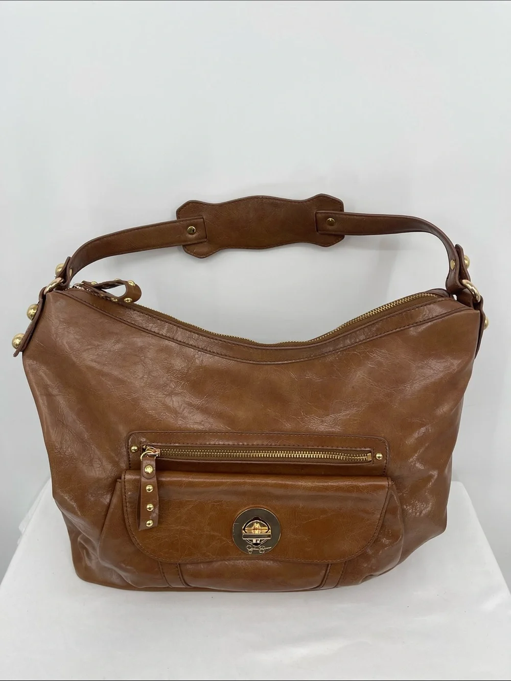 JESSICA SIMPSON  HOBO Tote/PURSE /Bag with Floral Lining - Tan GOLD DETAILS